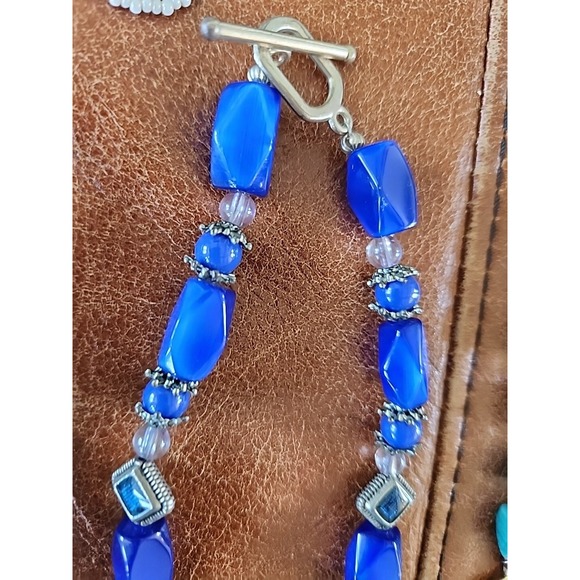 Blue Green Glass Beaded Necklace Lot 9 boho - Picture 4 of 16